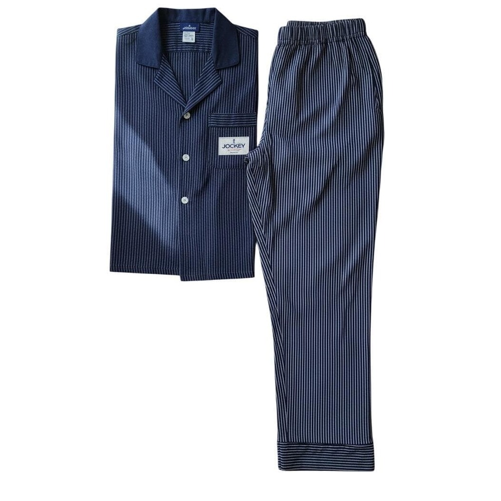 Jockey Classics L Navy Stripe Pajamas Set (Retired/Discontinued) Button-Down Top